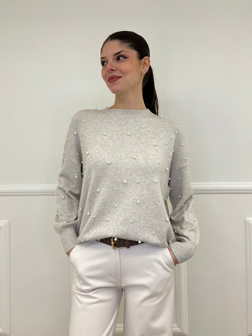 Maglia Perle Girocollo 7313 Ecru