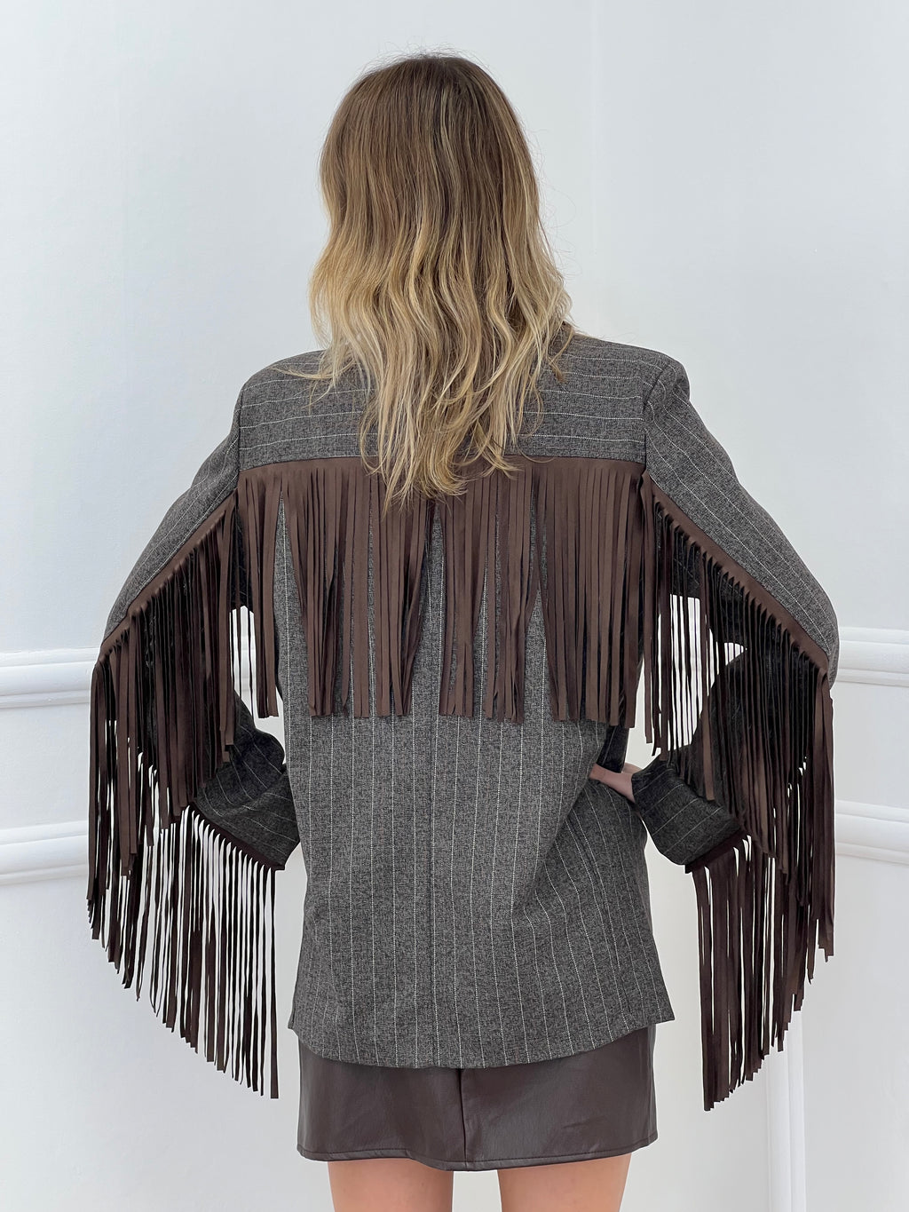 Blazer a Righe con Frange 4705 Marrone