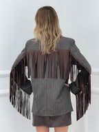 Blazer a Righe con Frange 4705 Marrone