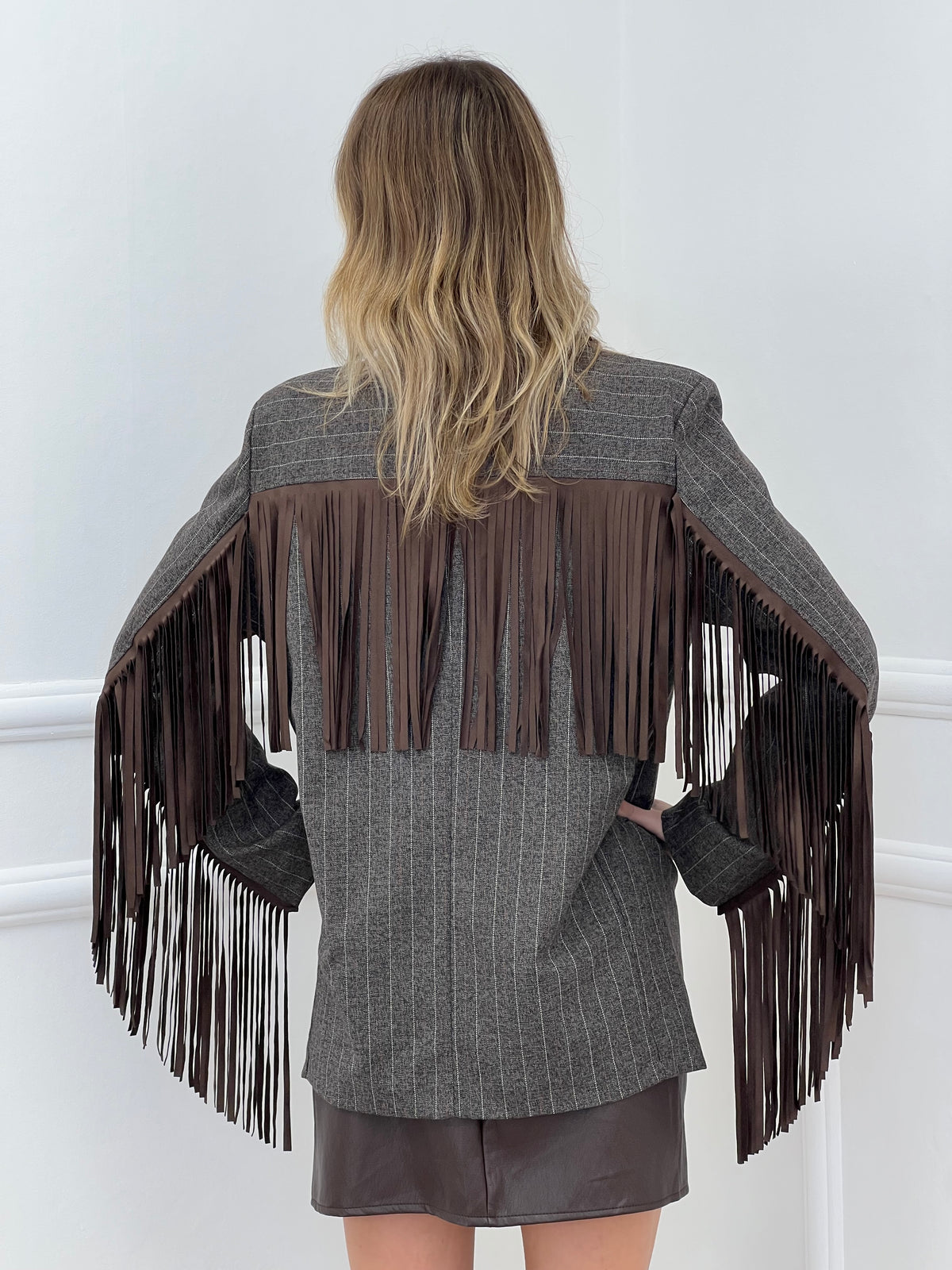 Blazer a Righe con Frange 4705 Marrone