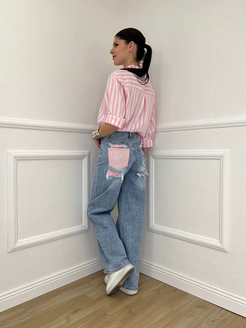 Jeans Con Tasca Strass 1960 Rosa