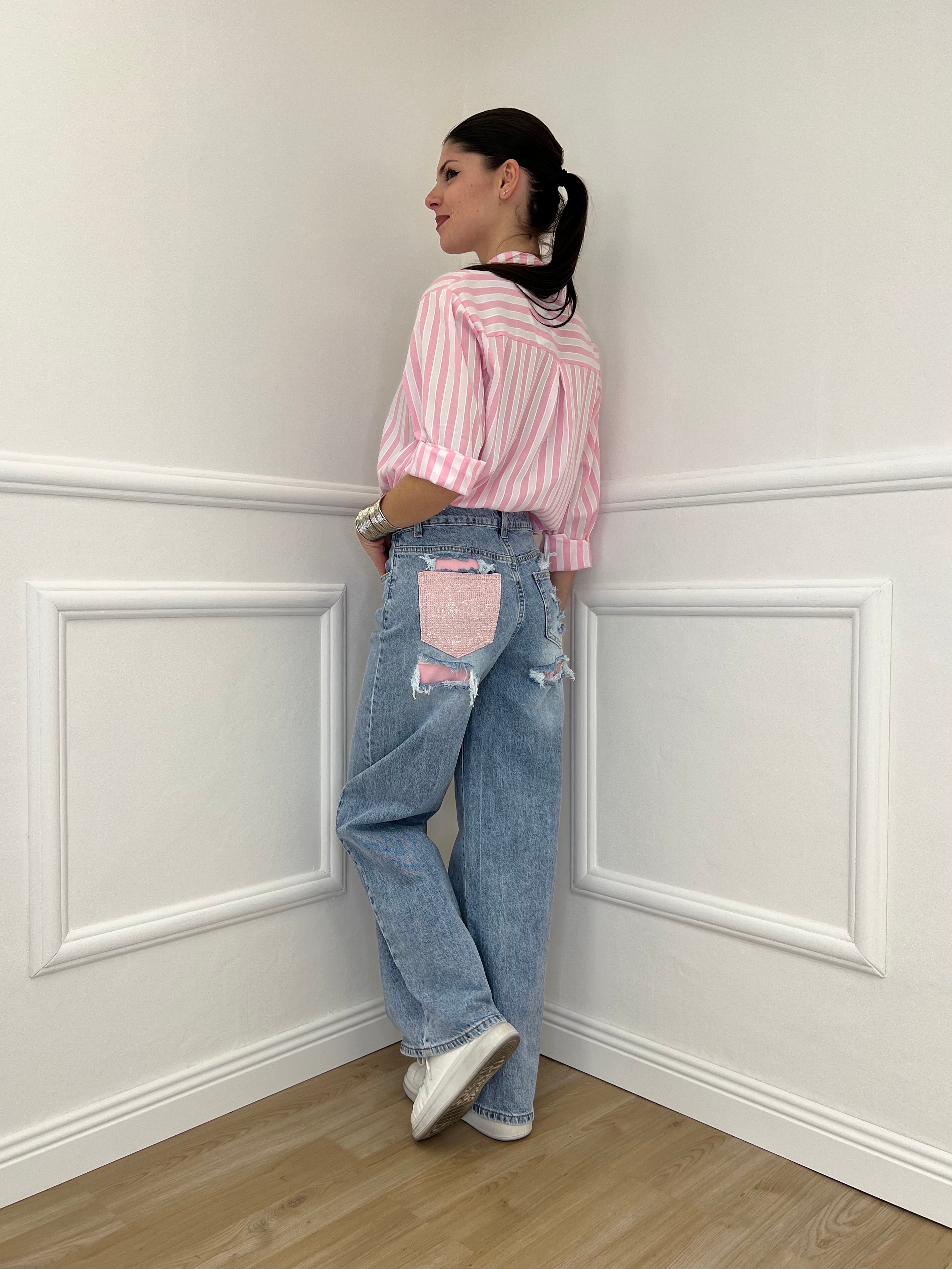 Jeans Con Tasca Strass 1960 Rosa