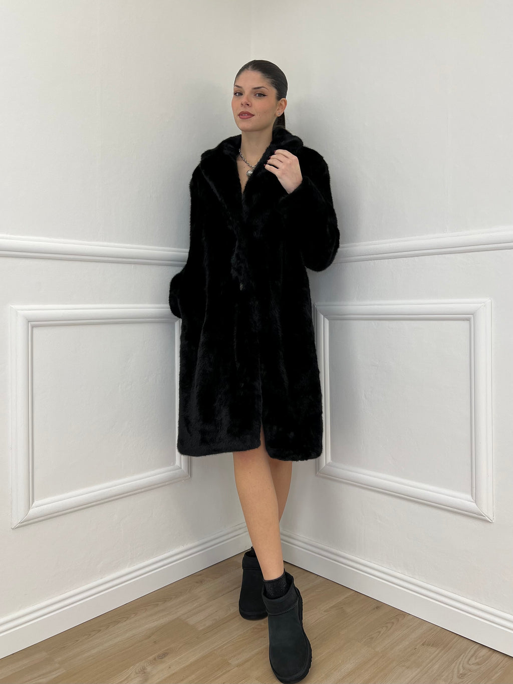 Cappotto Pelliccia 6619 Nero