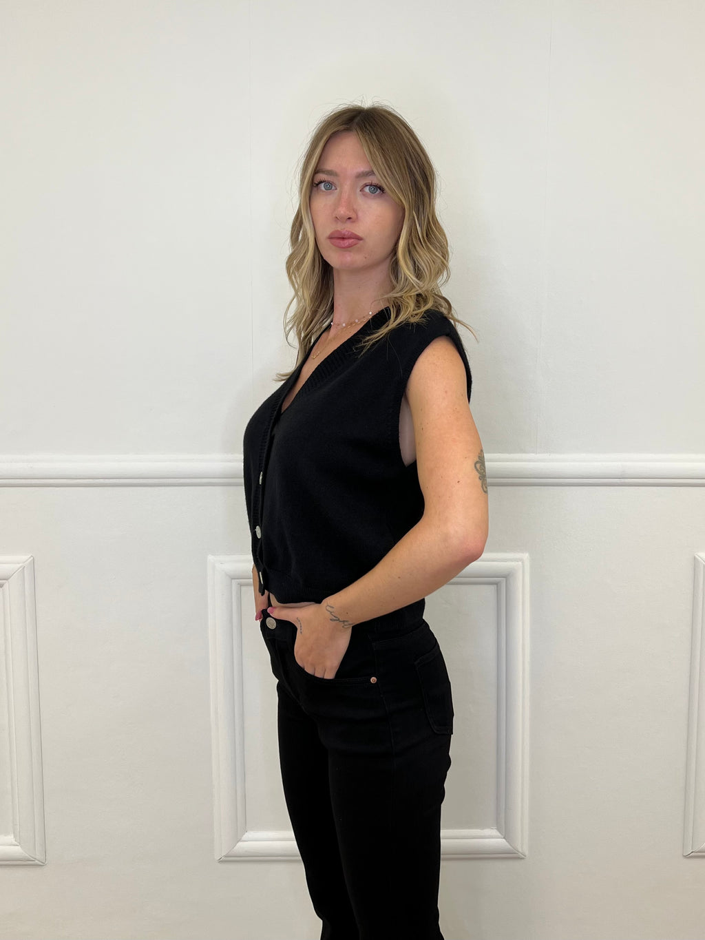 Gilet Over in Maglia 9263 Nero