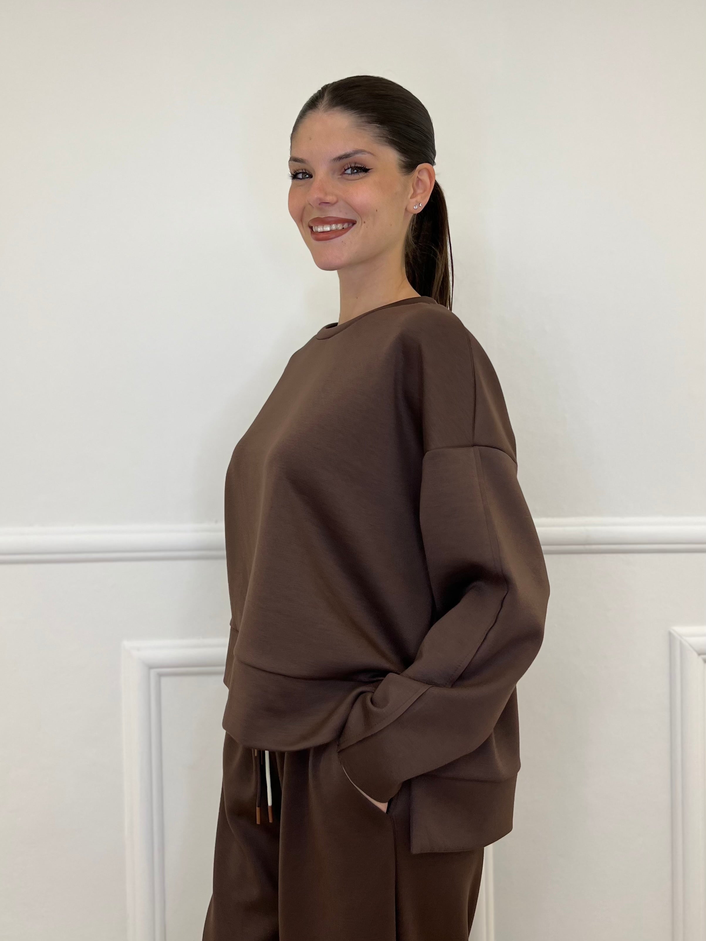 Felpa Over Spacchi 27580 Marrone - Bazar Abbigliamento