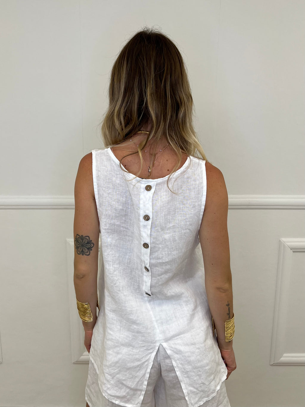 Top 100% Lino Bottoncini 89225 Bianco