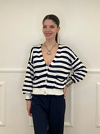 Cardigan Scatoletta Righe 10667 Blu