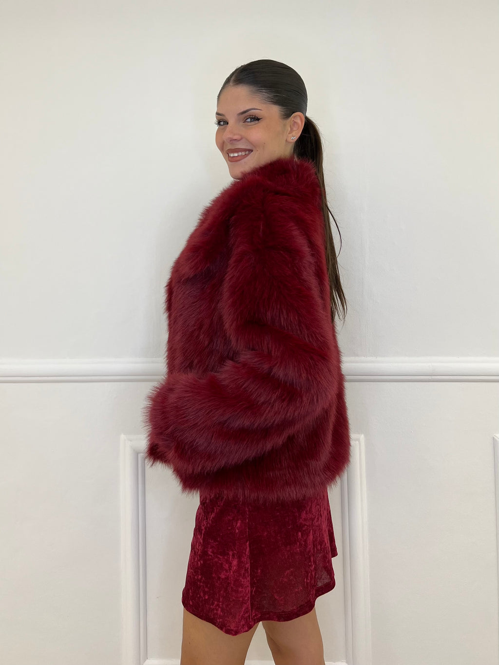 Double-Breasted Fur Coat Y0238 Bordeaux