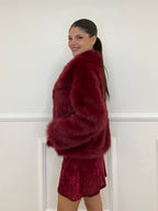 Double-Breasted Fur Coat Y0238 Bordeaux