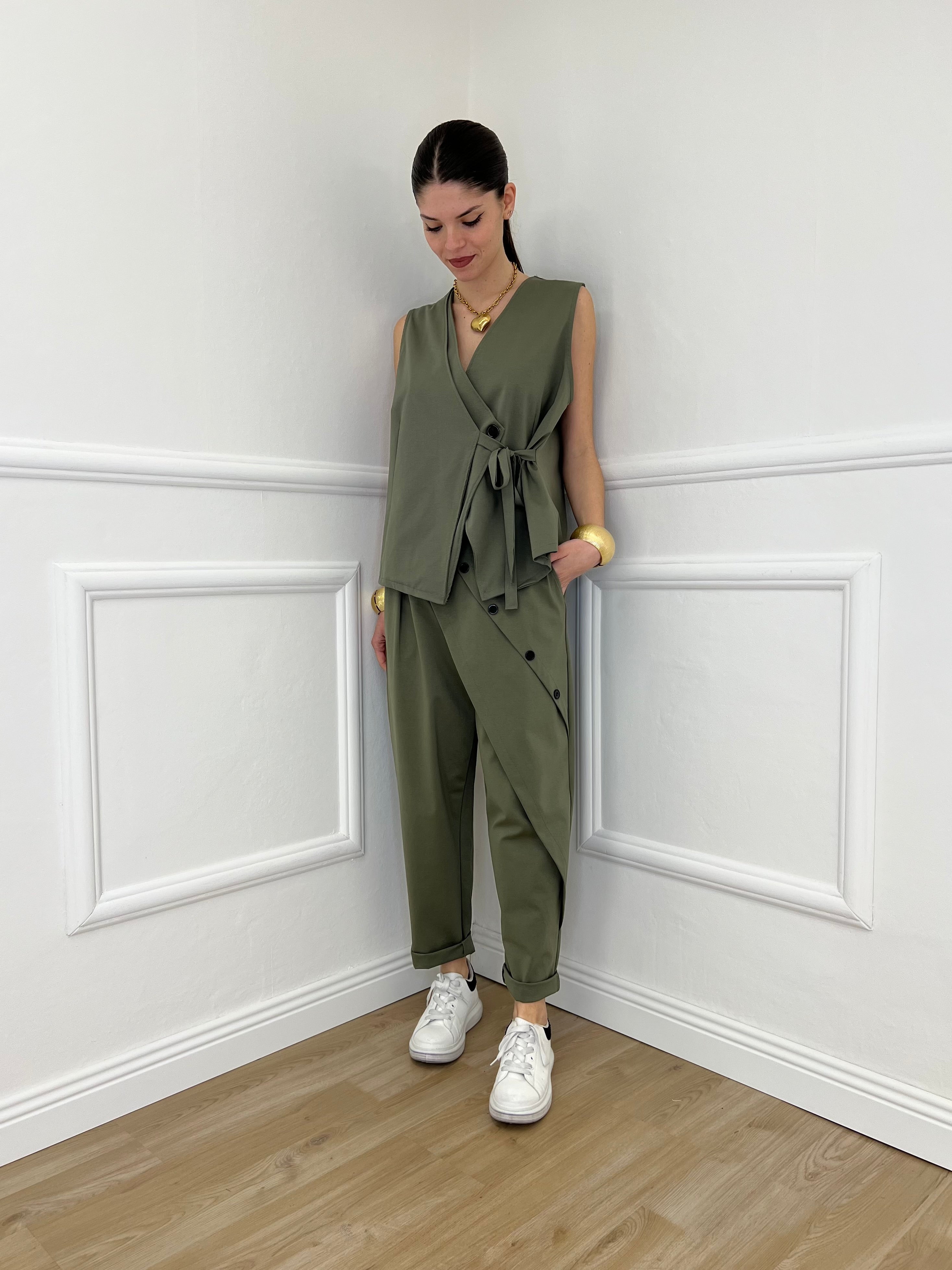 Gilet Fiocco Punto Milano 42144 Verde Militare