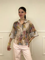 Camicia Tencel Crop Fiori 4099 Rosa