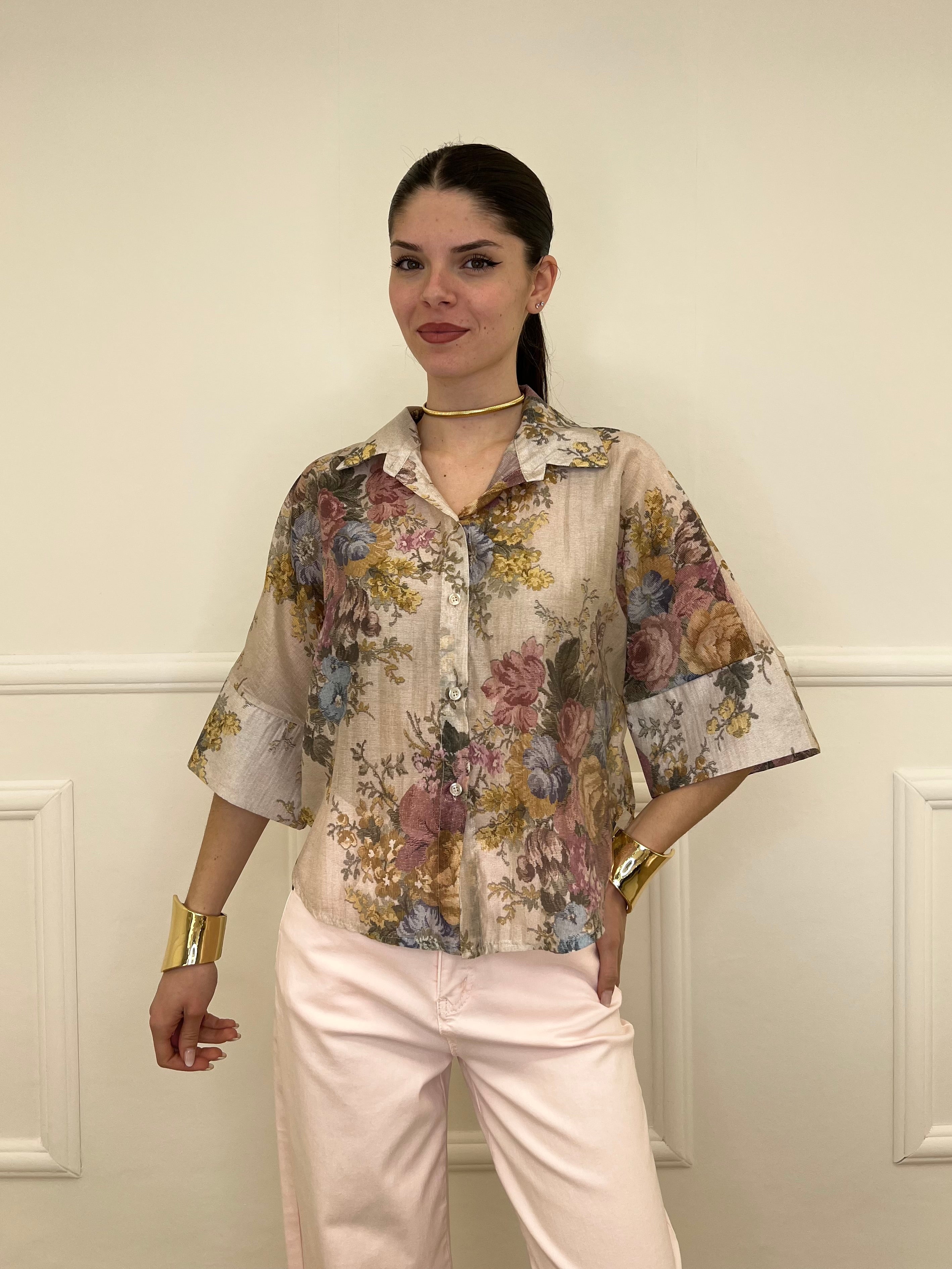 Camicia Tencel Crop Fiori 4099 Rosa