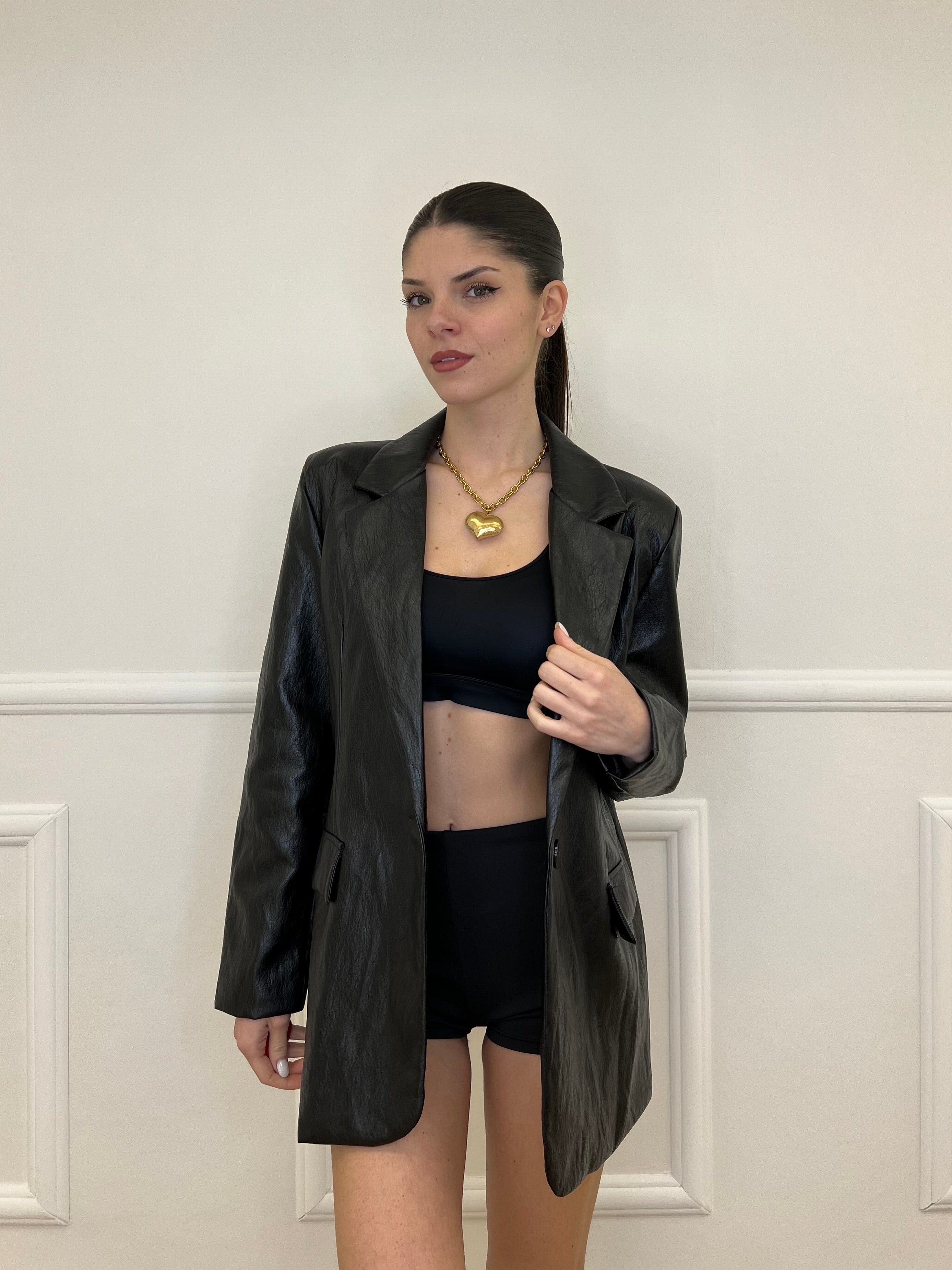 Blazer Oversize in Eco Pelle 30551 Nero