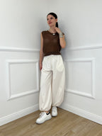 Maglia Smanicata Traforata 6972 Marrone