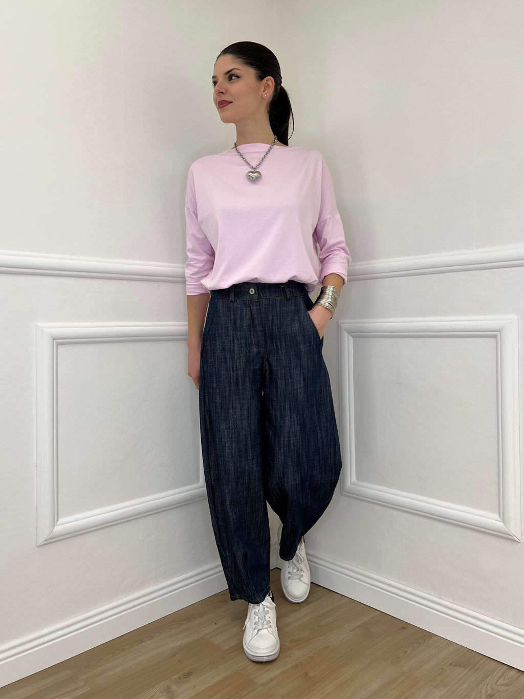 Pantalone Balloon Chambray A8028 Blu