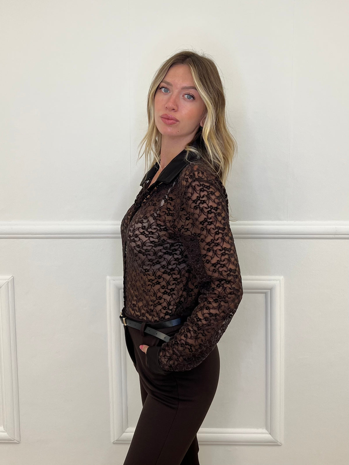 Camicia Pizzo Velluto 121493 Moro