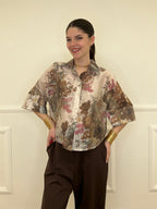 Camicia Tencel Crop Fiori 4099 Marrone