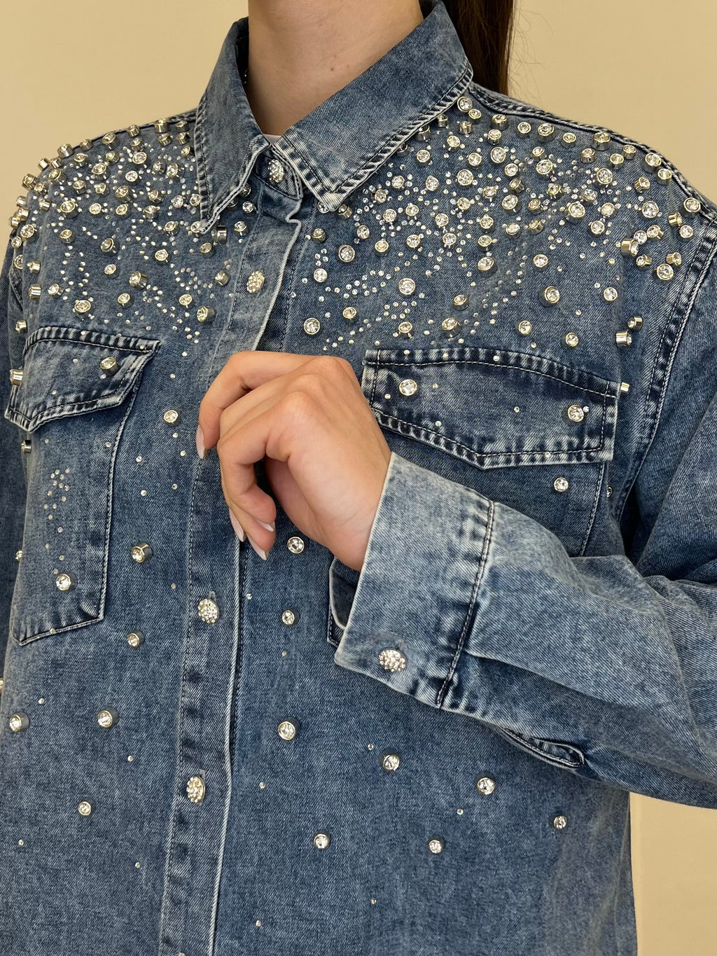 Camicia Denim Delavé Strass 18601