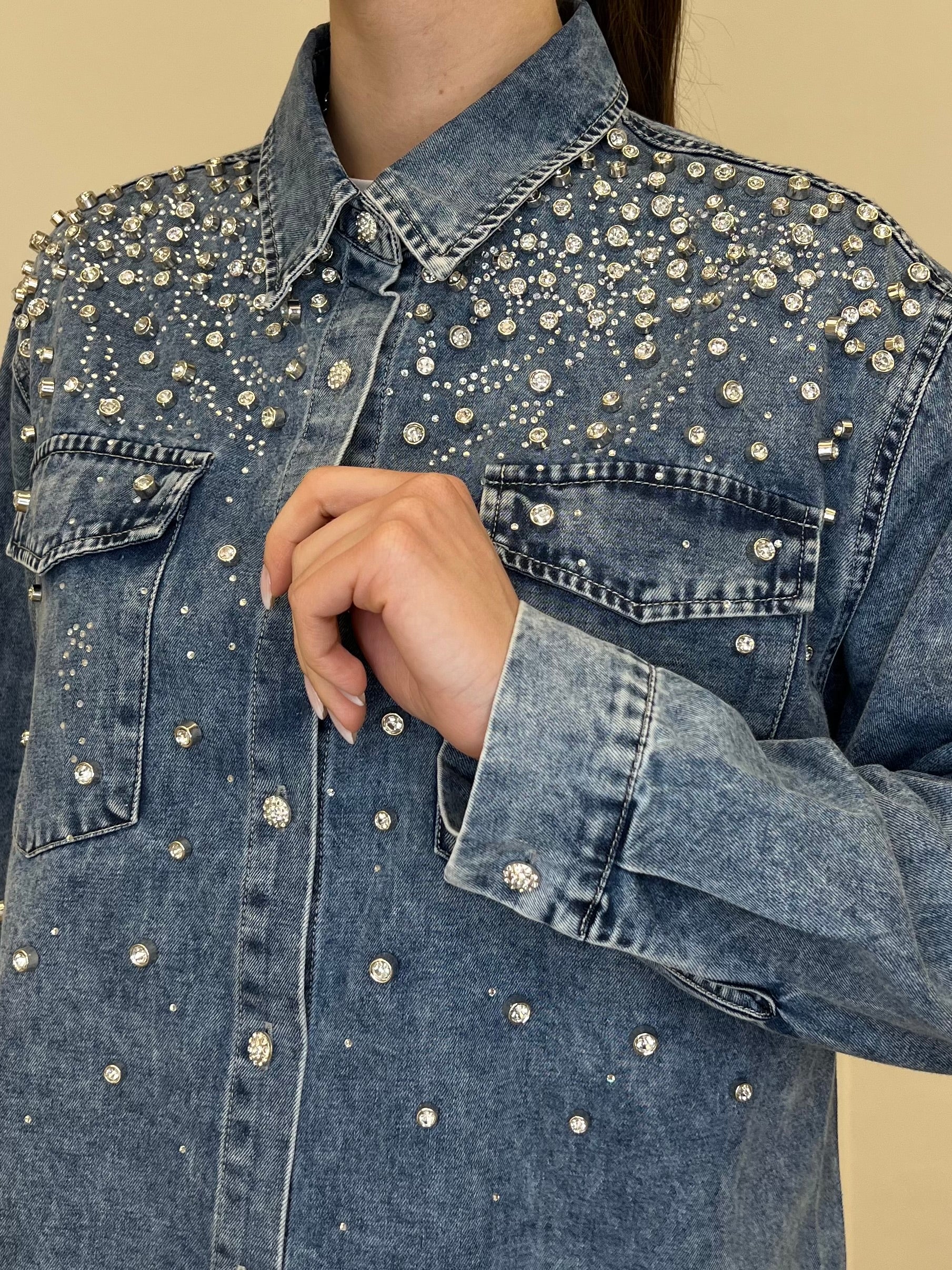 Camicia Denim Delavé Strass 18601