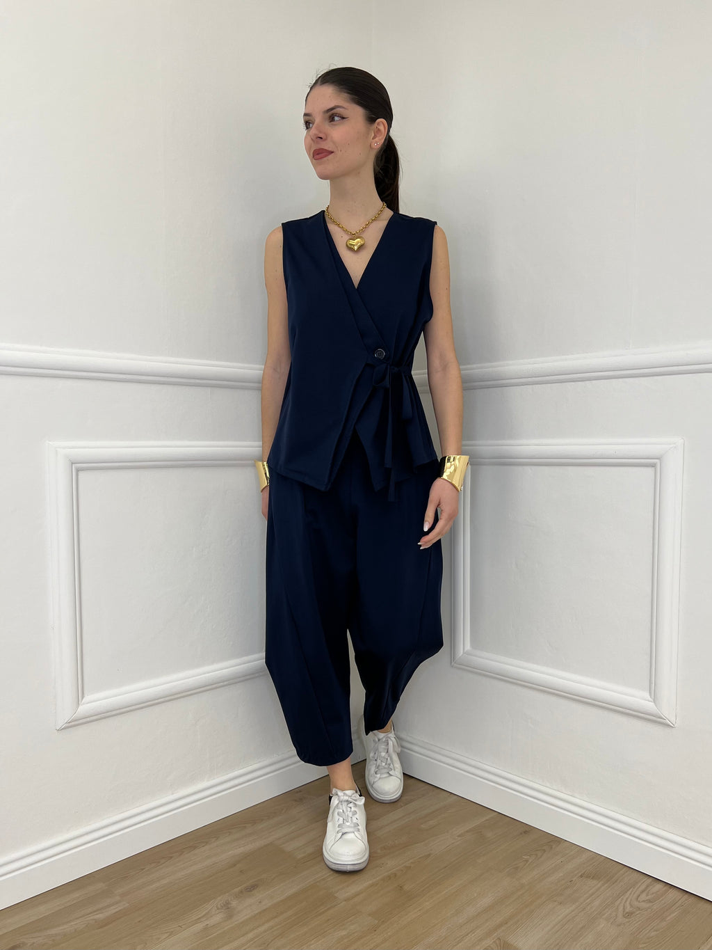 Pantalone Balloon Punto Milano 9516 Blu