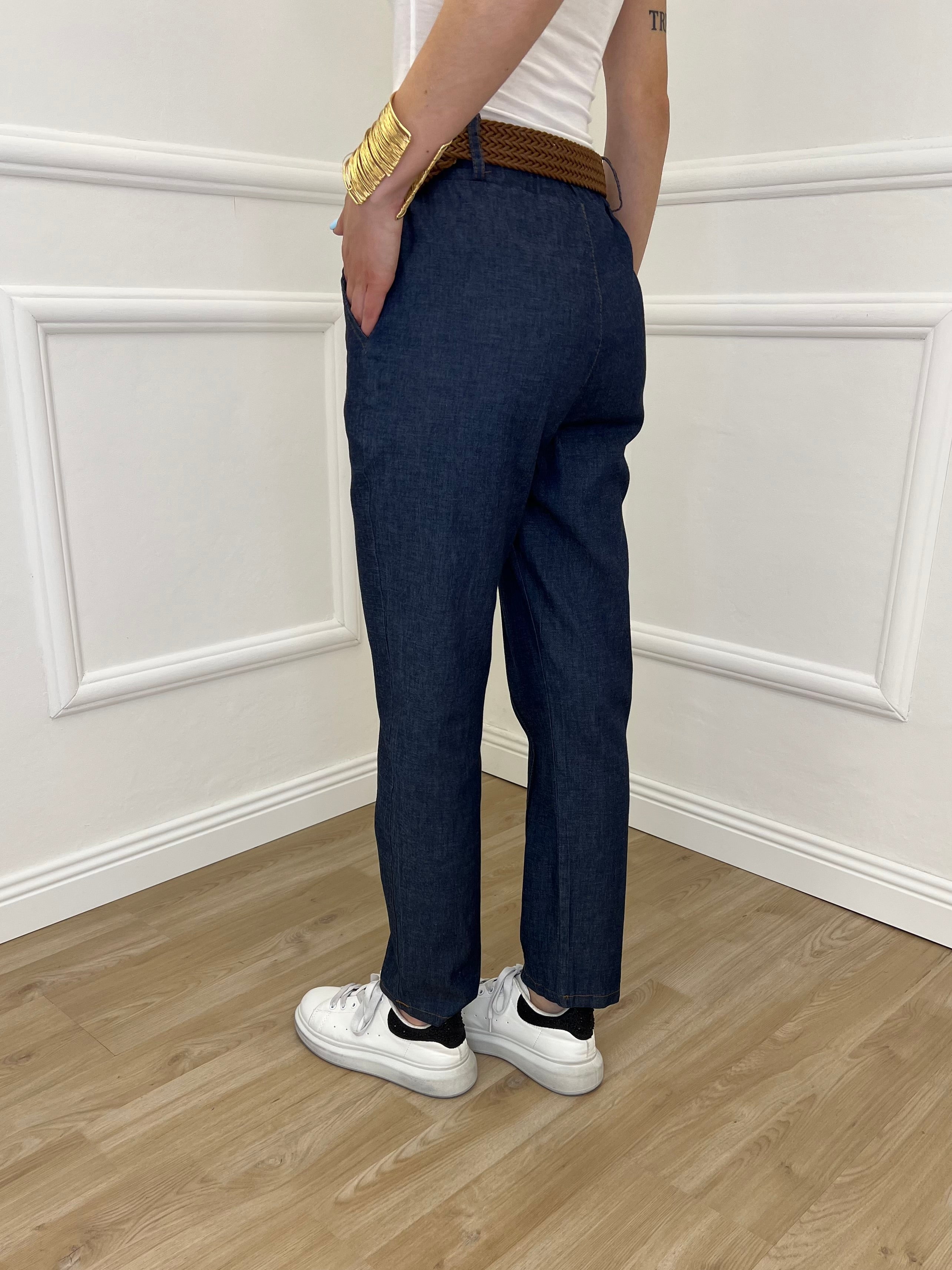 Pantalone Chambray Impuntura K26230 Blu