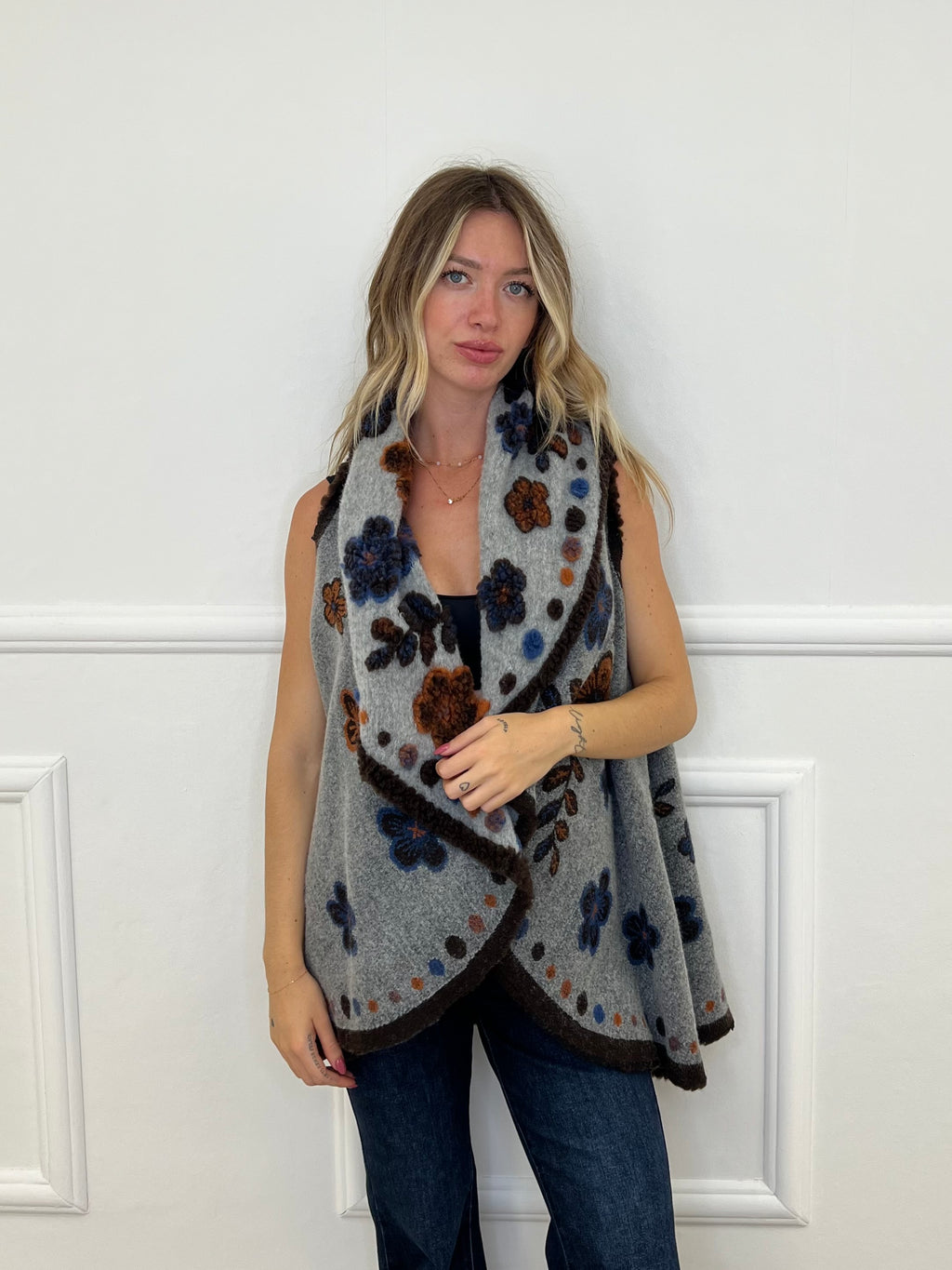 Poncho Gilet Suzani Doubleface 67041 Grigio