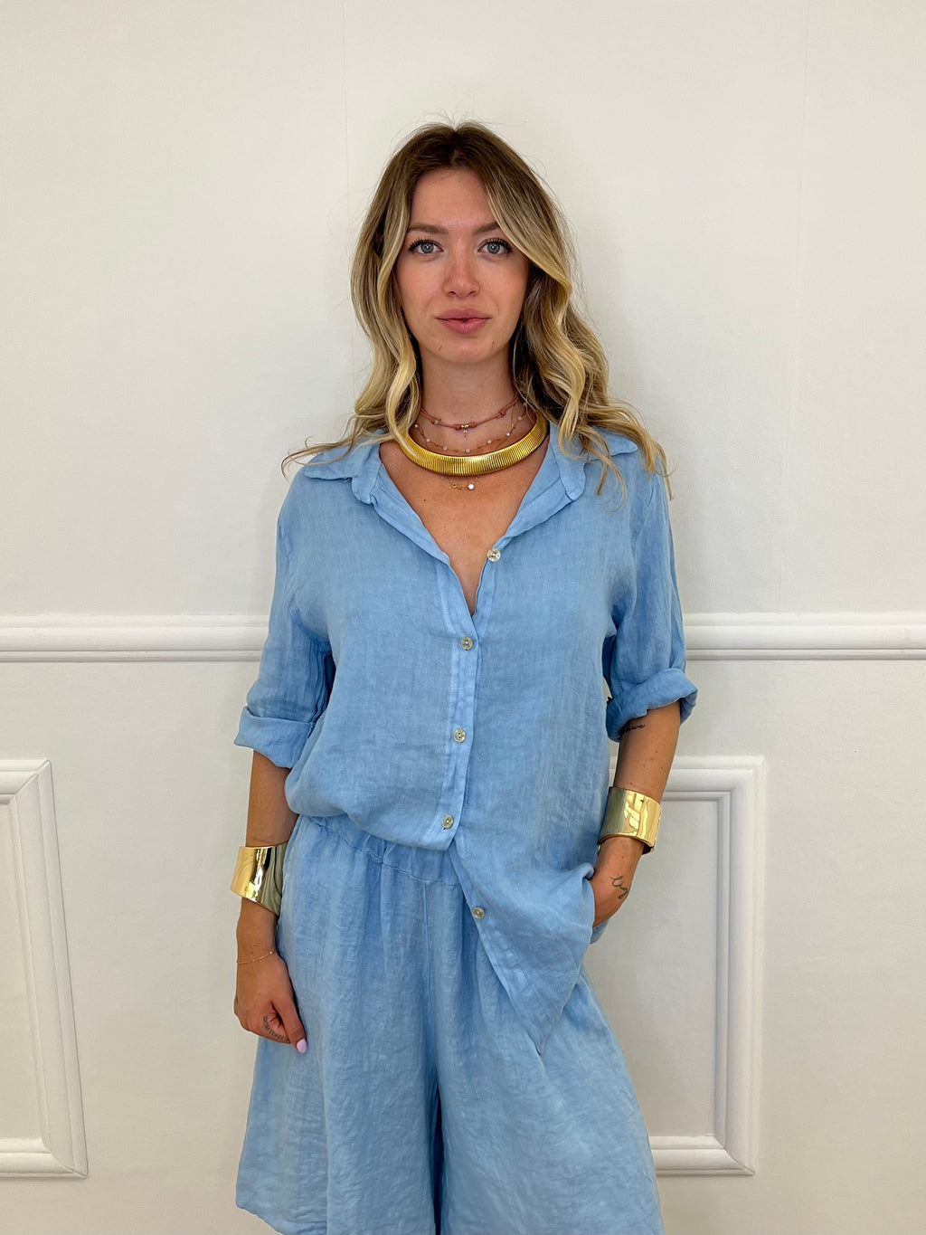 Camicia Over 100% Lino 1789 Azzurro