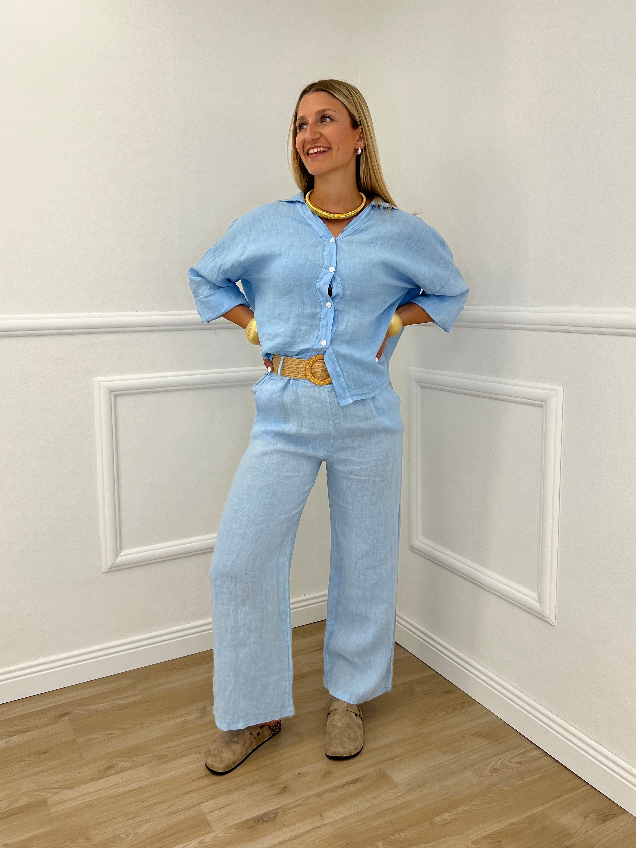 Camicia Scatoletta Lino 89303 Azzurro