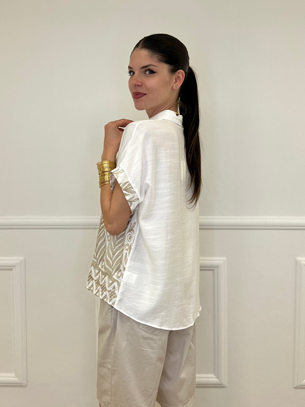 Camicia Ricami Lurex 18090 Bianco