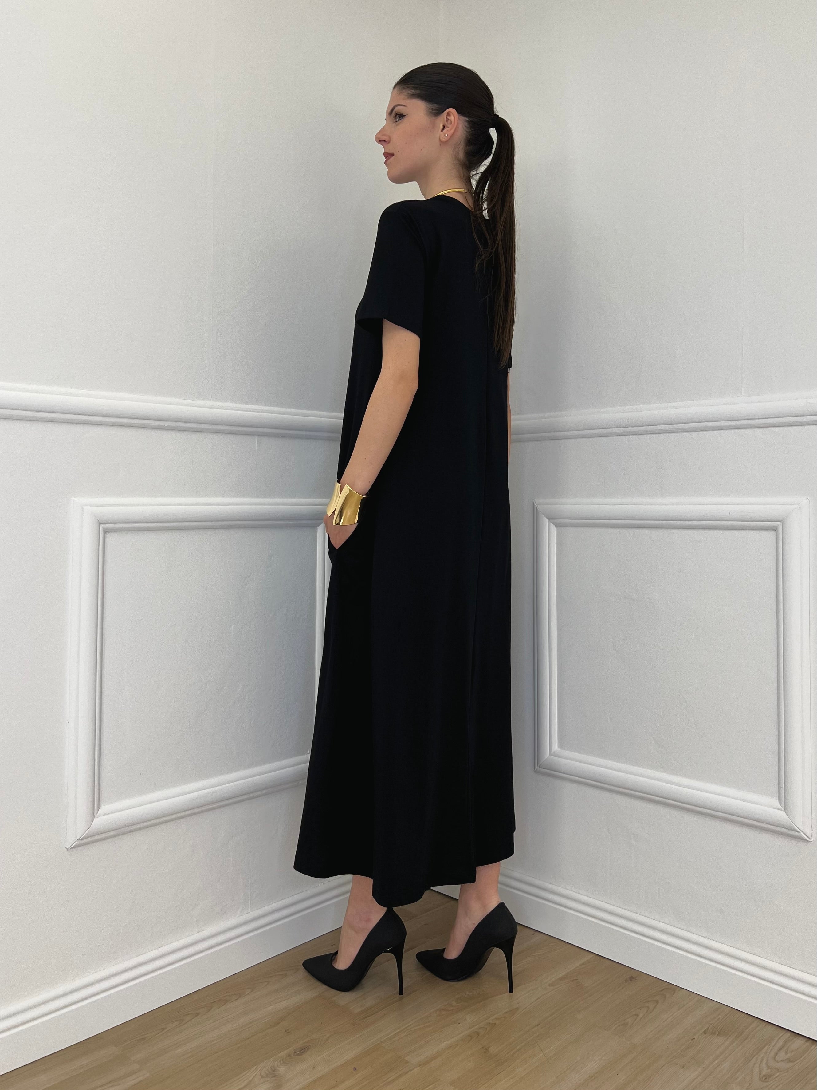 Abito Lungo Con Tasche Lumina L7728 Nero