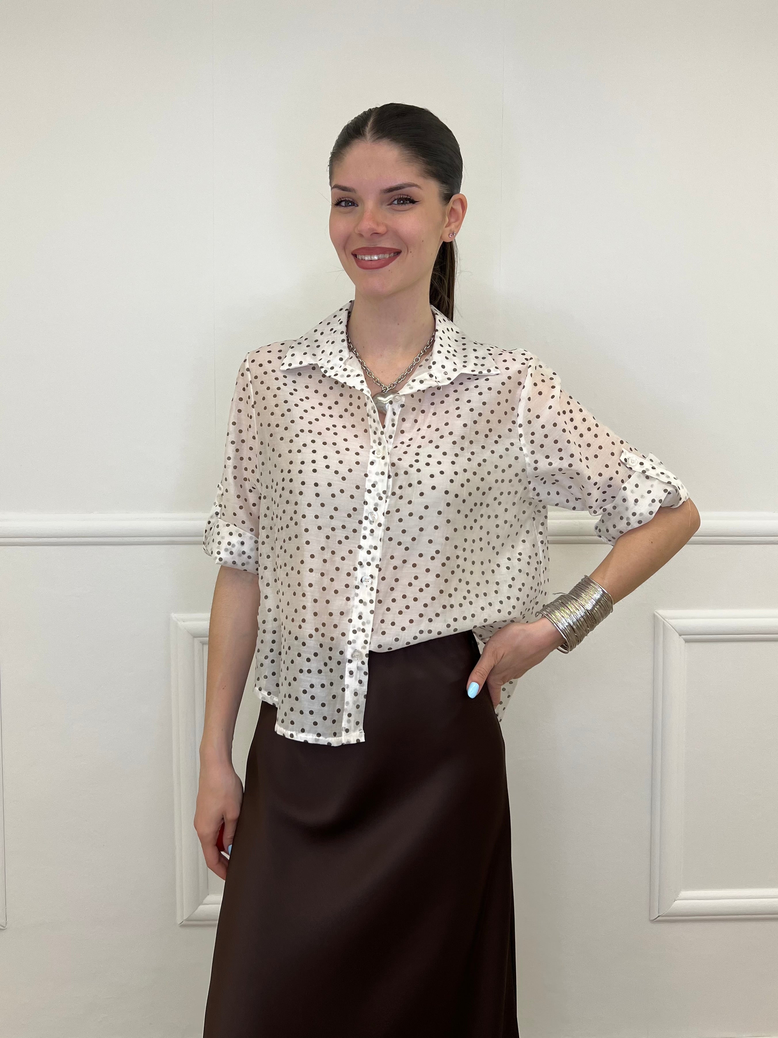 Camicia Tencel Pois 26031 Bianco