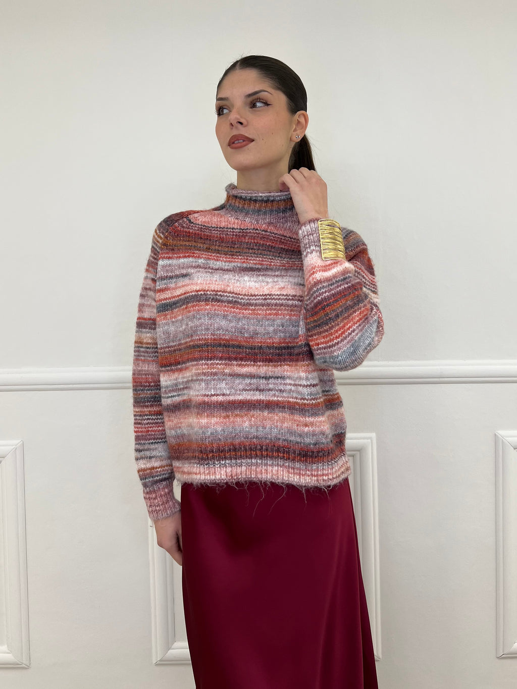 Maglia Vulcano Multicolor 25206 Burgundy