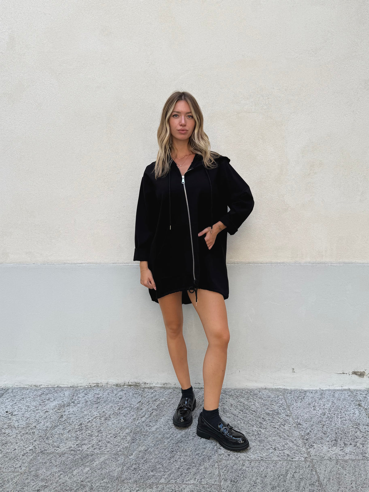 Maxi Felpa con Cappuccio 41857 Nero