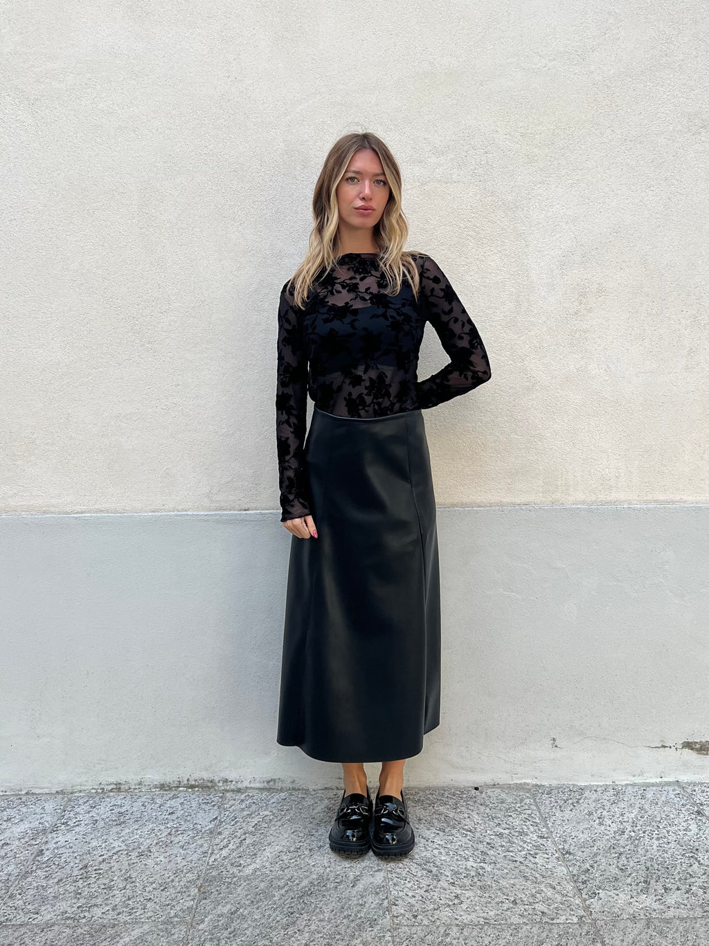 Gonna Midi Ecopelle 8066 Nero
