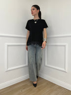 Maglietta Combinata Con Pizzo 20611 Nero
