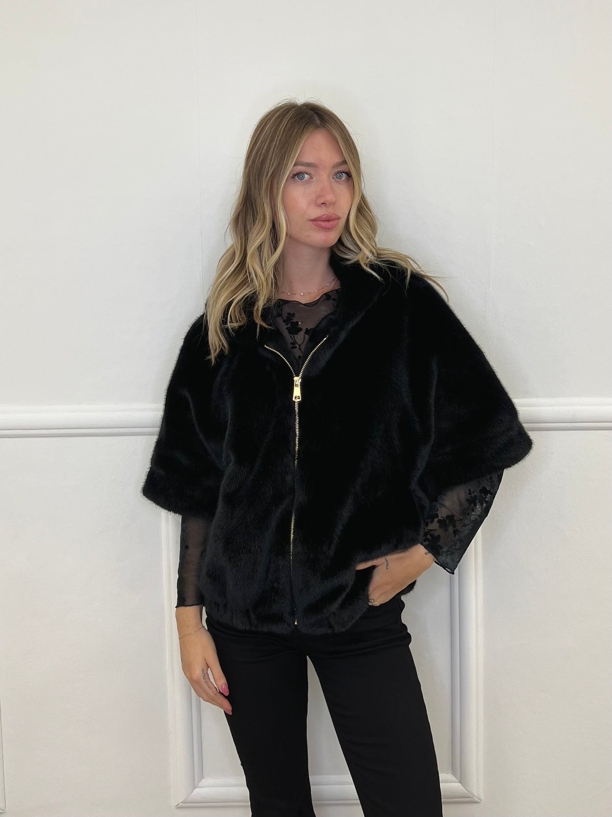 Pelliccia Maniche 3/4 Zip 25199 Nero