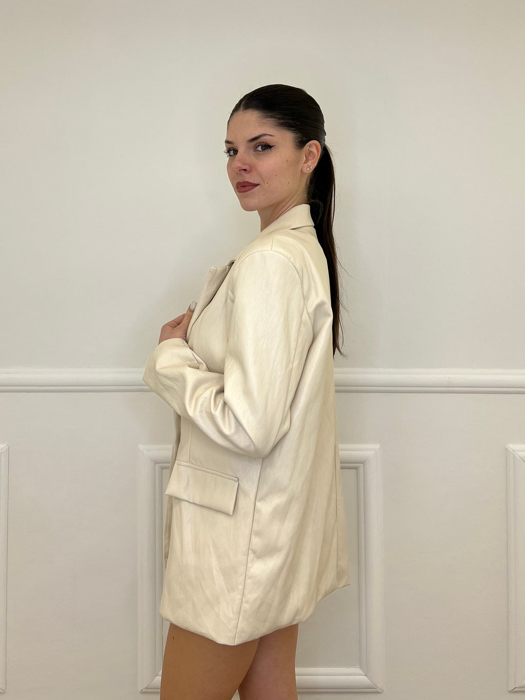 Blazer Oversize in Eco Pelle 30551 Beige