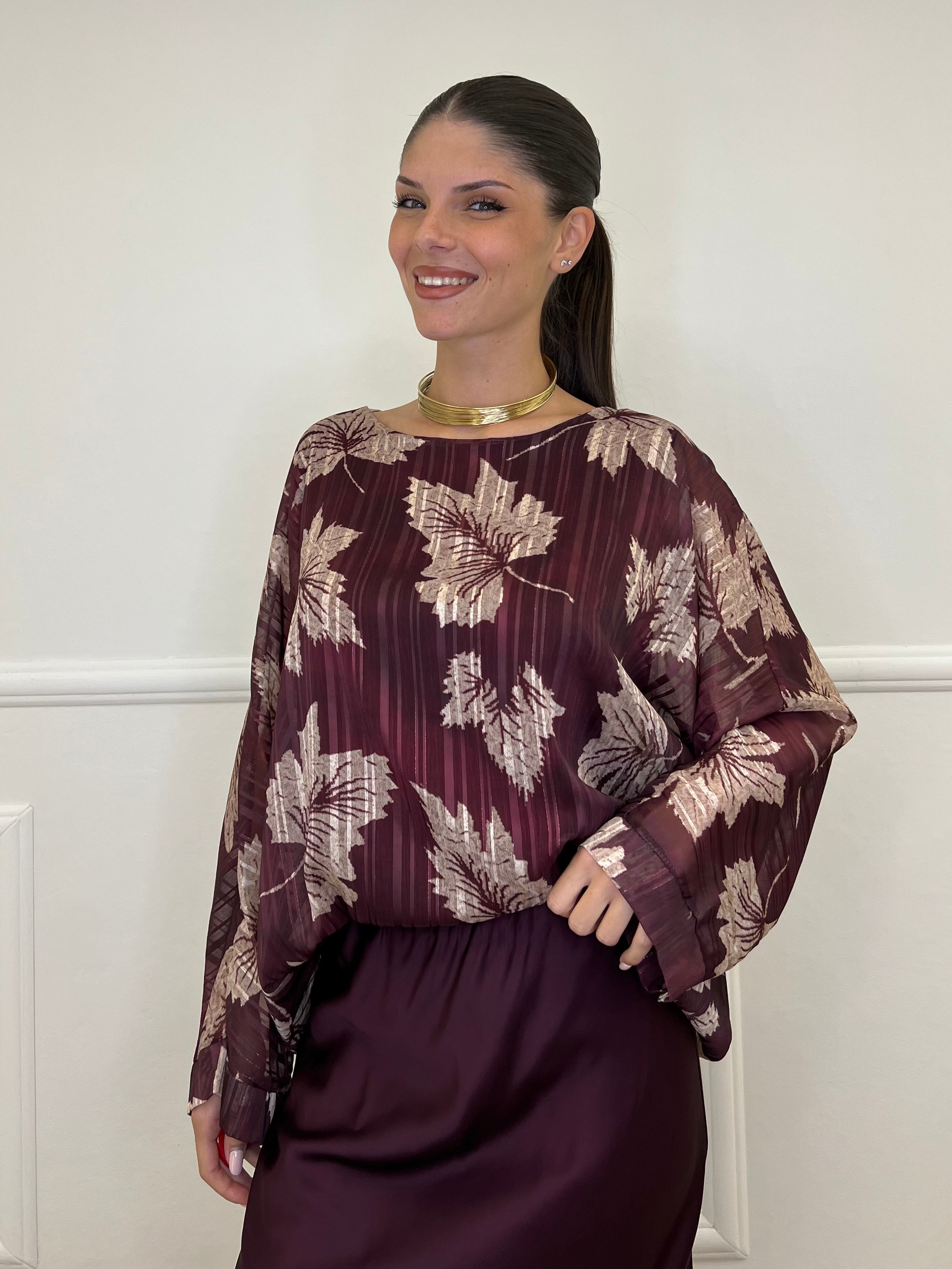 Camicia Chiffon Floreale 8029 Bordeaux