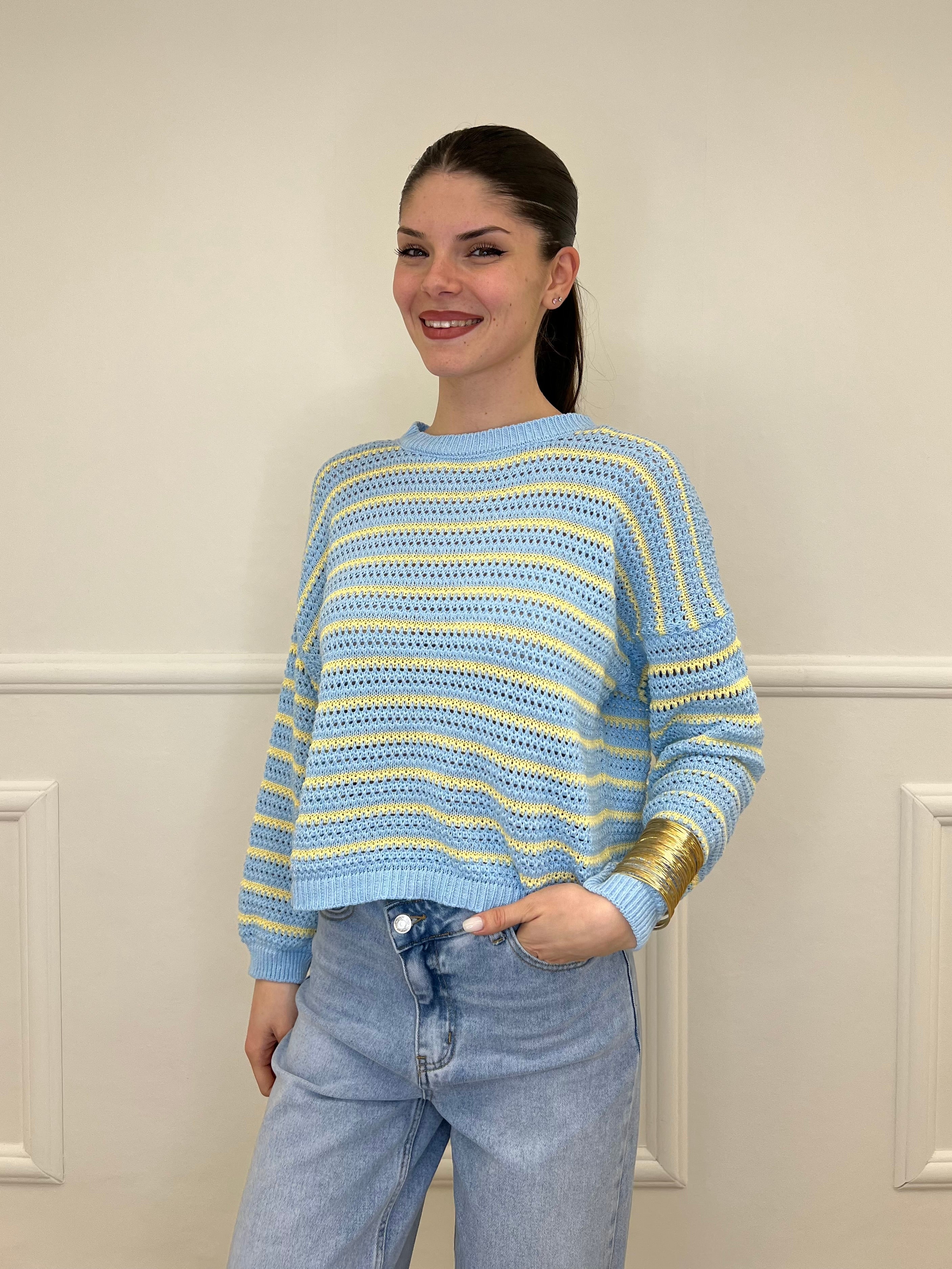 Maglia Traforata Bicolore M3063 Azzurro e Giallo