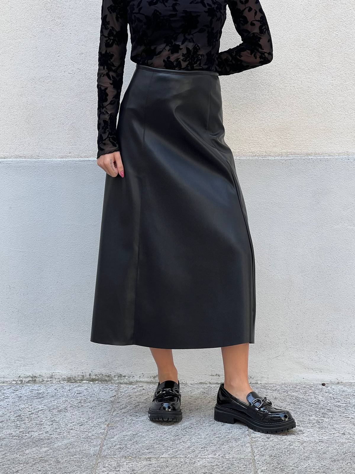 Gonna Midi Ecopelle 8066 Nero