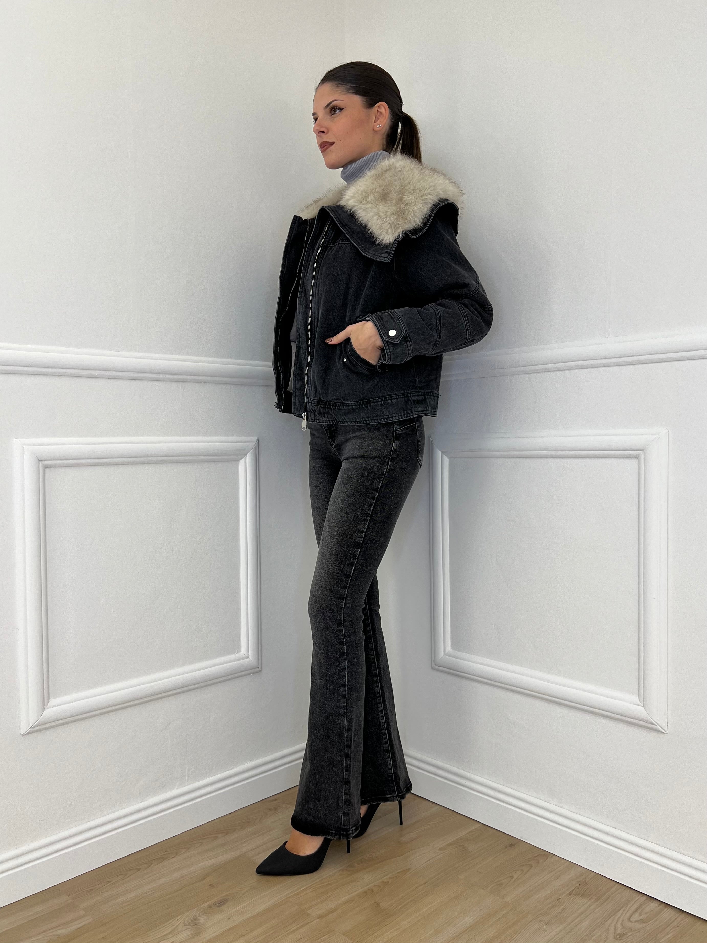 Fur Denim Jacket DL30037 Grey