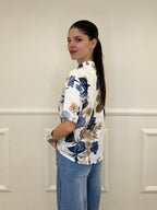 Camicia Fiori Inserti Sangallo 2340 Blu