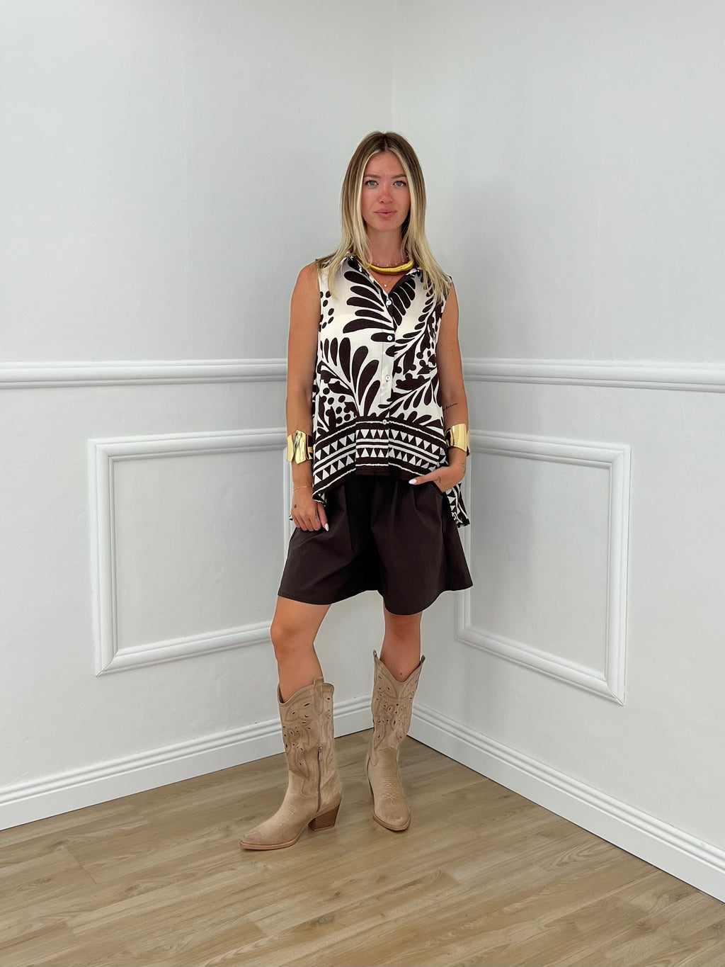 Camicia Trapezio Fantasia 4565 Marrone