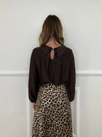 Blusa Chiffon Fiocco e Colletto 8526 Marrone