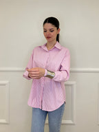 Camicia a Righe Micro Strass 82046 Rosa