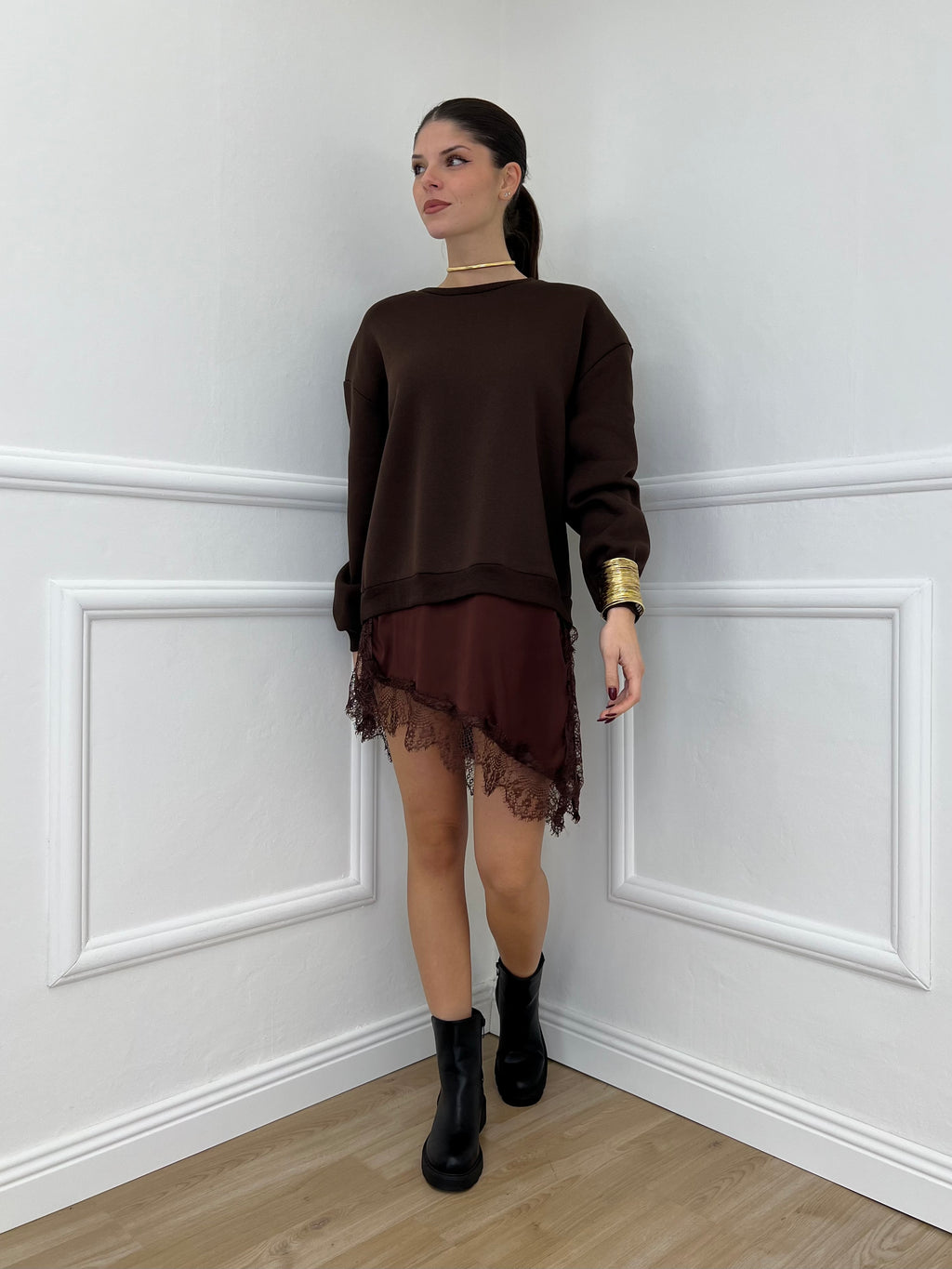 Felpa con Pizzo Lumina LD3849 Moro