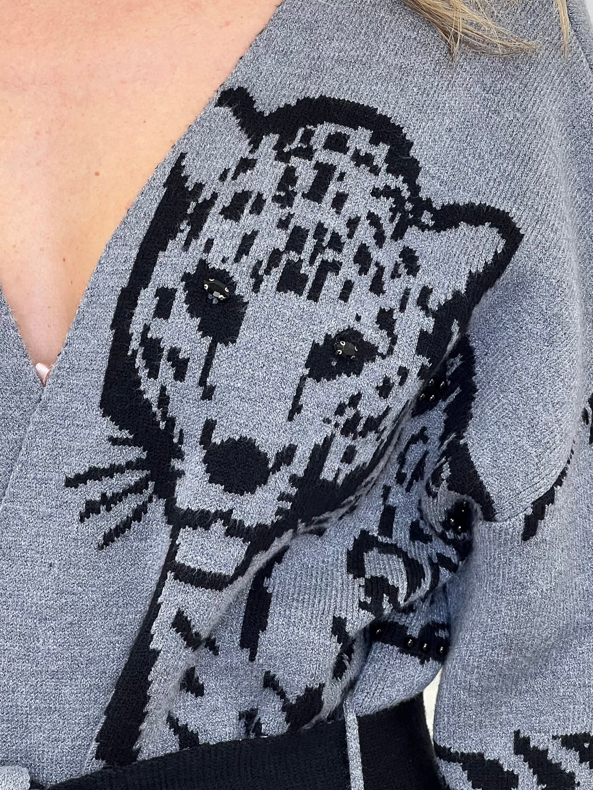Cardigan Jacquard Jungle 90059 Grigio