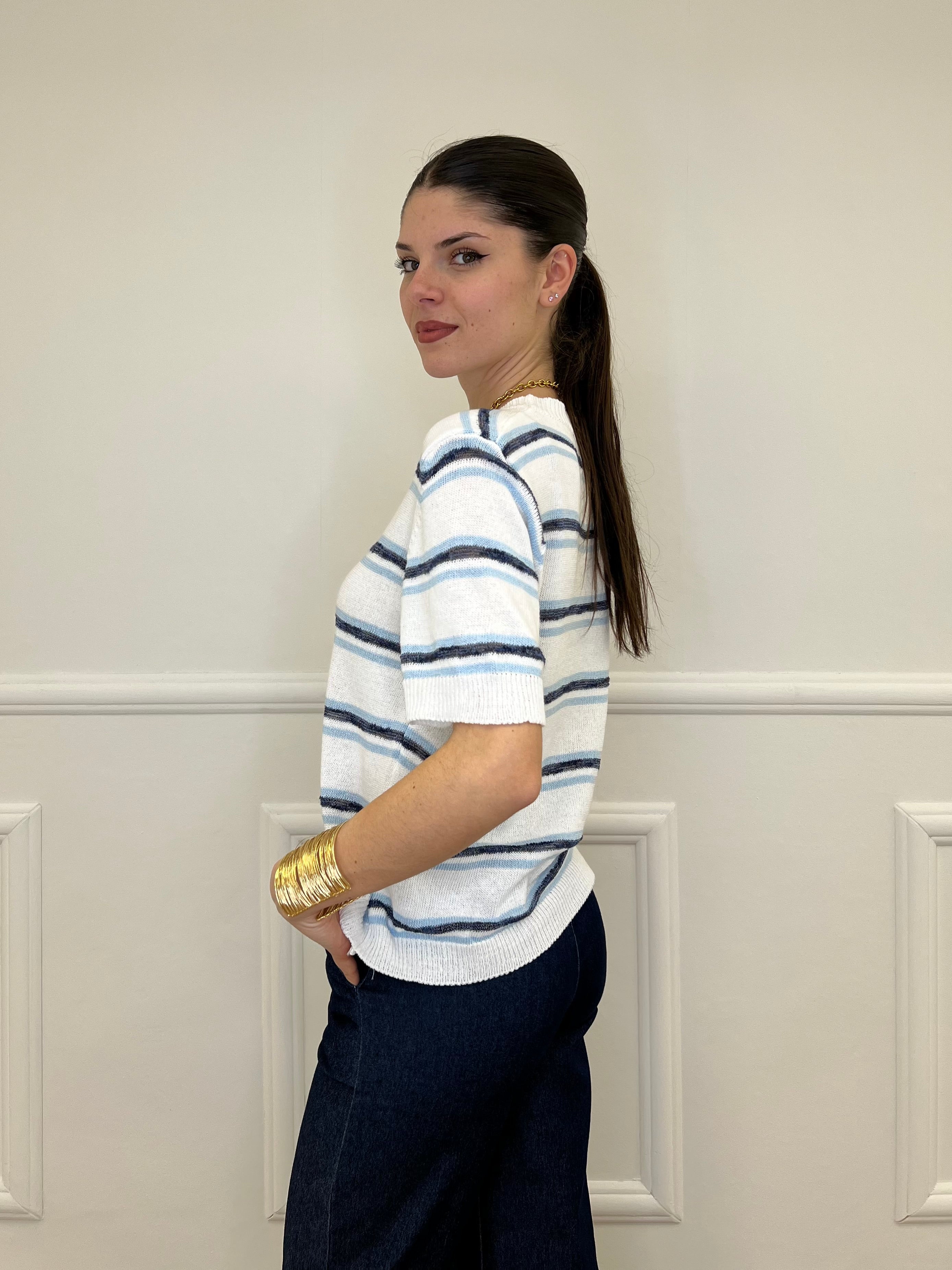 Maglia Righe Fiammata 0073 Bianco