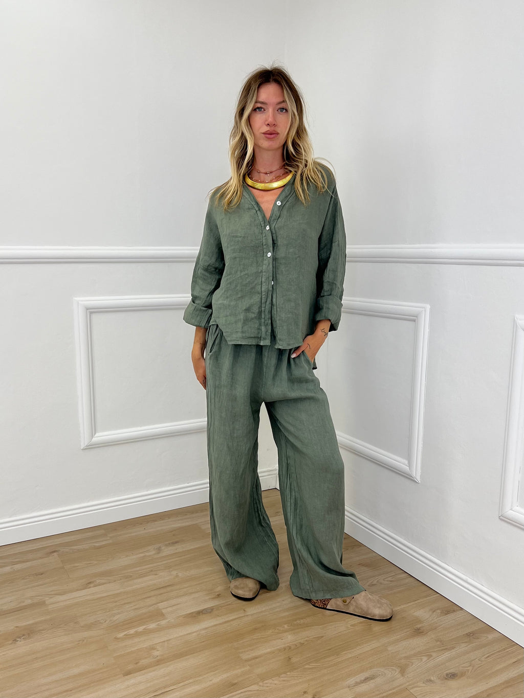 Camicia Scatoletta Lino 89303 Verde