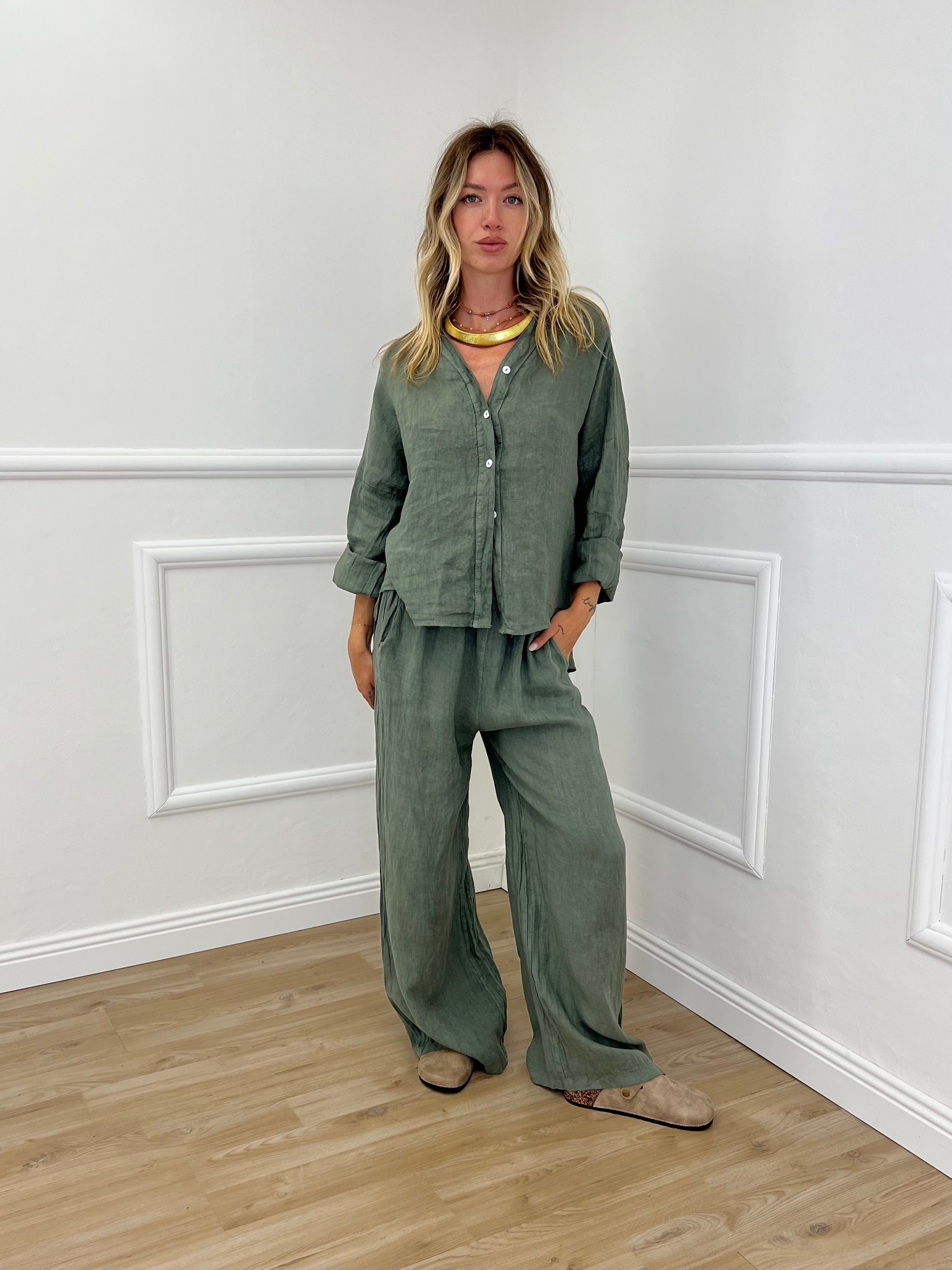 Camicia Scatoletta Lino 89303 Verde